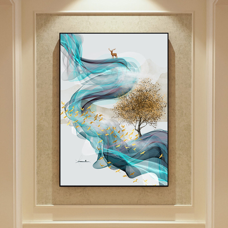 现代玄关装饰画入户玄幻挂画进门玄关竖款挂画客厅走廊过道水晶画