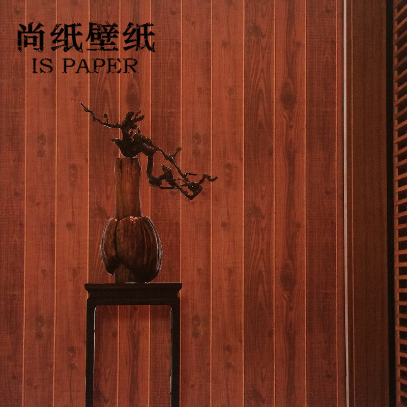 新古典现代中式复古仿木纹图案3d立体防水墙纸隔断过道玄关店壁纸