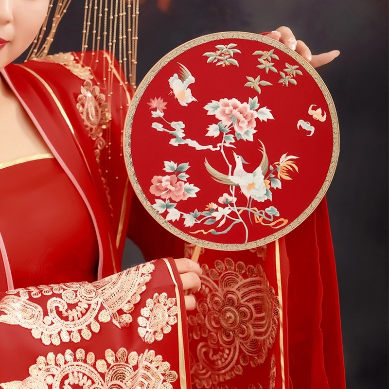 韵彩新娘结婚婚团扇扇刺绣成品古风中式苏绣双面扇子女汉服喜却