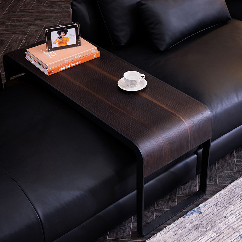 沙发扶手皮边几跨几意式极简烟熏色黑胡桃木客厅置物桌横跨小桌子
