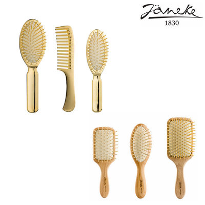 意大利Janeke璀璨金气垫按摩梳造型美发梳24K镀金防静电榉木梳子