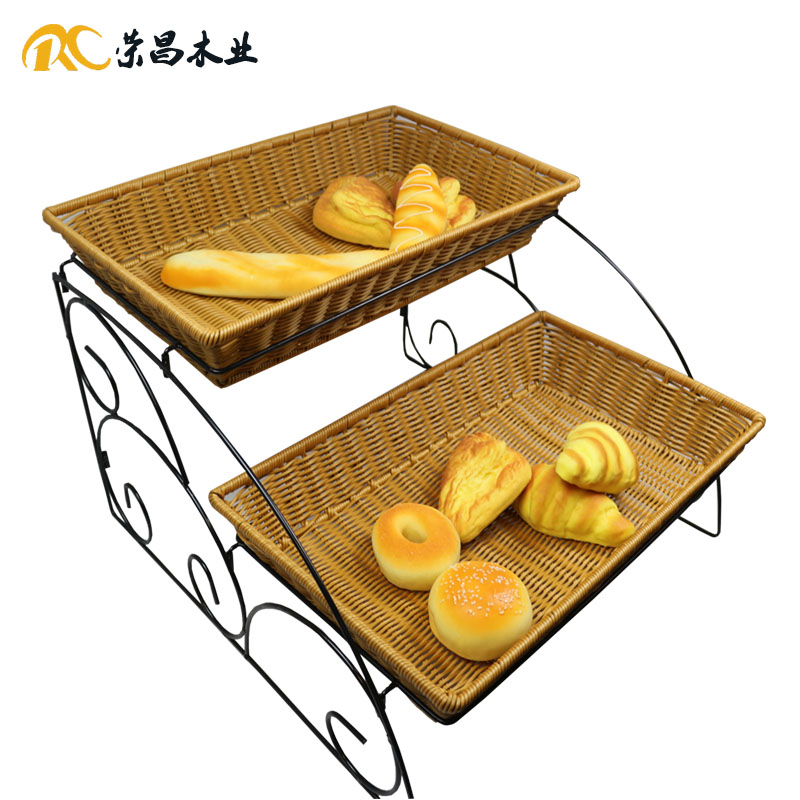 蛋糕店两层阶梯面包筐烘焙店陈列道具面包篮水果篮欧包筐糕点篮子