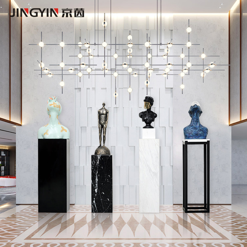 雕塑头像创意工艺品样板房客厅树脂装饰陈设抽象人物落地底座摆件