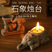 东南亚沙雕工艺品泰国进口手工趴趴大象烛台创意家居桌面装 饰摆件