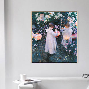 康乃馨百合与玫瑰花 萨金特油画客厅装饰画无框画壁画挂画墙画