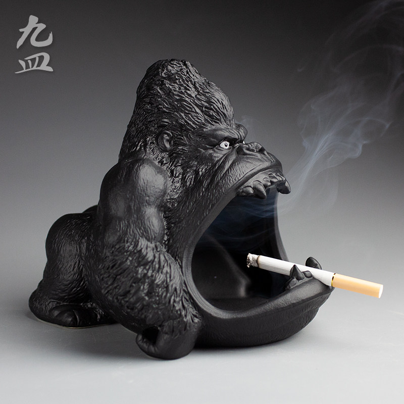 九皿大猩猩陶瓷烟灰缸可爱卡通动物创意烟缸家用客厅防飞灰大烟缸