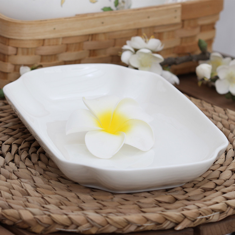 加深蒸鱼盘纯白骨瓷餐具大盘鸡长方形刺身盘陶瓷大号家用烤鱼盘子