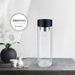 思乐得双层隔热玻璃杯男商务带滤网家用办公泡茶杯水杯380WK420WE