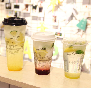 90口径高透加厚一次性塑料奶茶杯地下铁果汁冷饮料打包杯