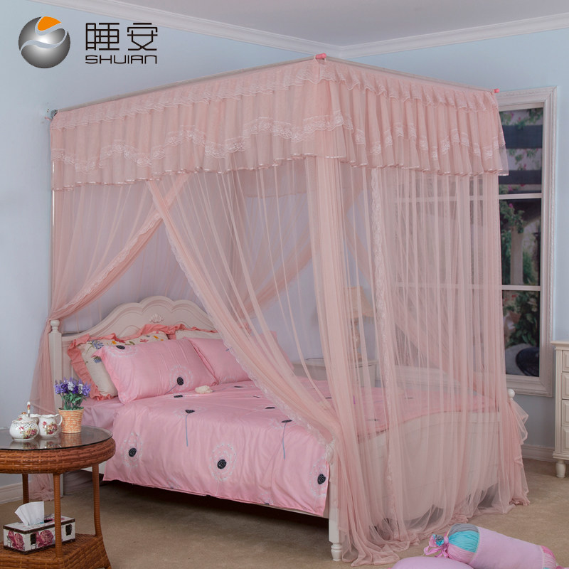 睡安三门可定做蚊帐不锈钢1.8m钓鱼杆伸缩宫廷落地支架结婚帐加密