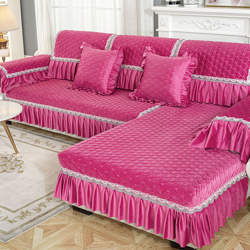 玫红色冬季保暖毛绒沙发垫布艺水晶绒欧式皮沙发防滑套巾全包定做,居家布艺,沙发垫,淘宝优惠券,粉丝福利购,淘宝优惠卷