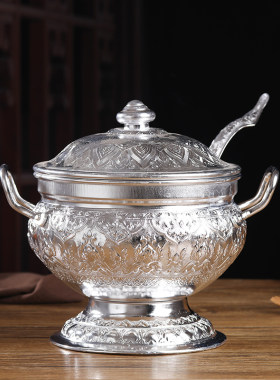 泰国汤锅工艺品高脚锡锅泰国餐具汤菜甜品米饭盛器东南亚家居饰品