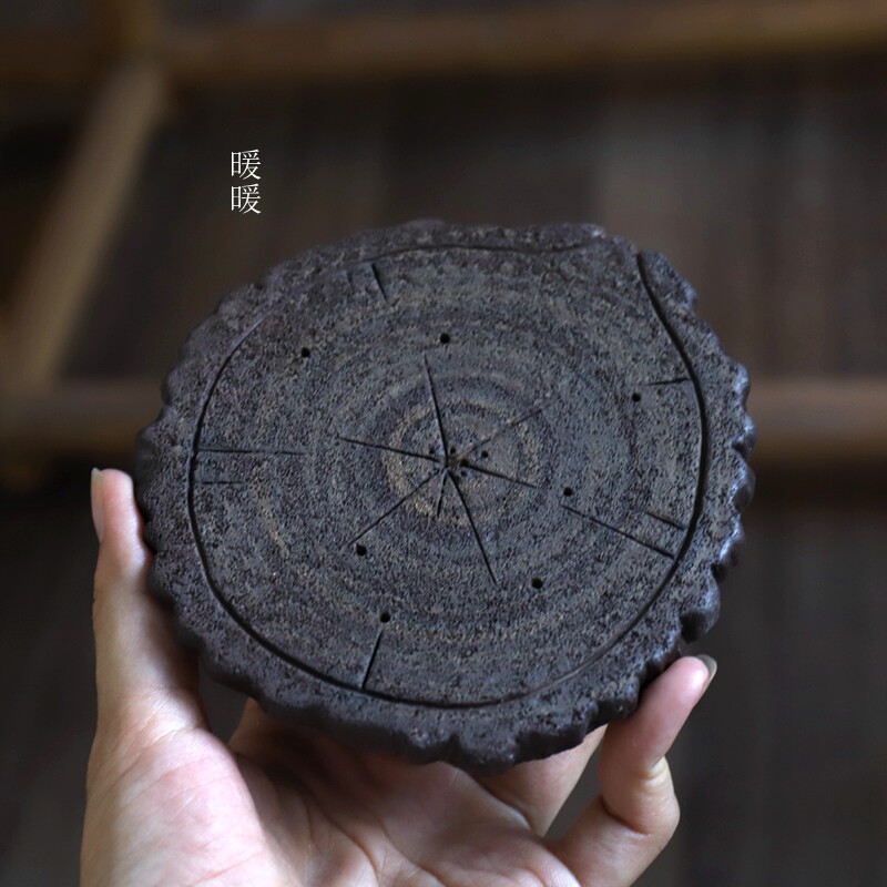手工制作紫砂青灰泥仿树桩底托花盆底托 很小