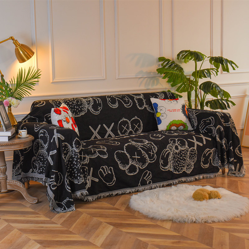 kaws双面日系沙发罩套沙发盖布全盖通用复古沙发巾单人沙发布椅垫