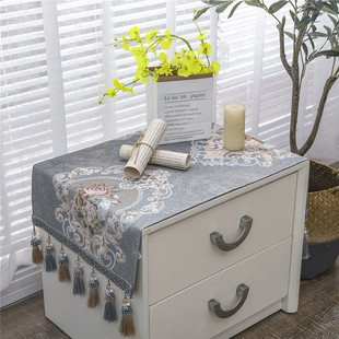 欧式床头柜盖布防尘布艺垫子流苏款长方形小桌布梳妆台布罩方巾