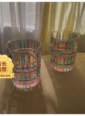 新款 ZECCHIN 意大利进口ZECCHIN彩色竖条纹水晶手工玻璃杯珐琅彩