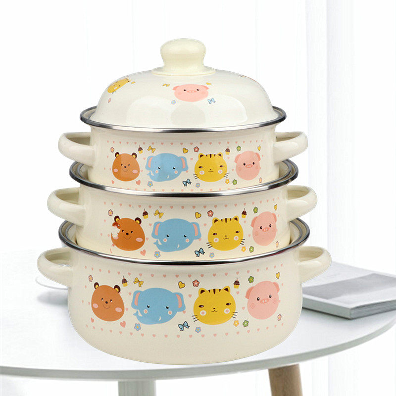 搪瓷锅三件套锅具小号汤锅泡面锅套装锅双耳锅单人小锅小火锅奶锅