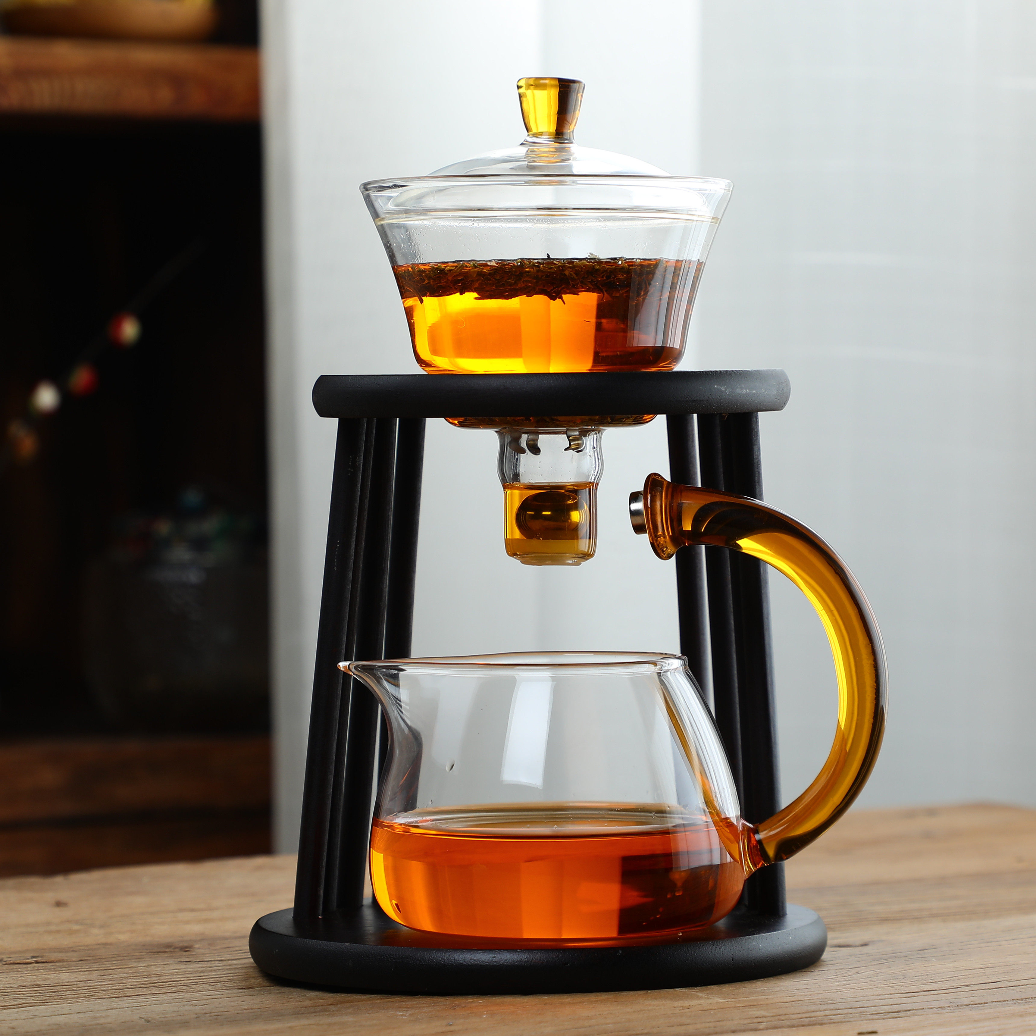 懒人半全自动玻璃泡茶器半自动宫灯磁吸功夫茶具套装家用冲茶器