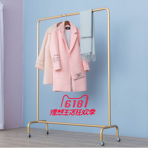 服装店衣服展示架婚纱童装货架中岛架落地式纳米金色带轮龙门架