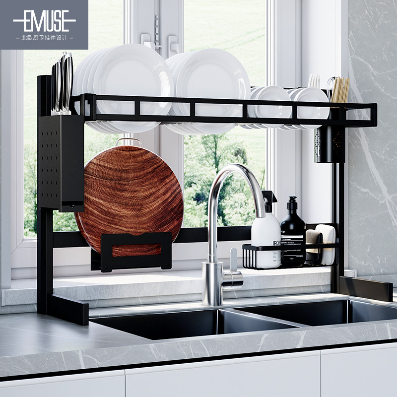 水槽上方沥水架黑色晾放碗架水池碗筷架子收纳篮厨房洗碗池置物架
