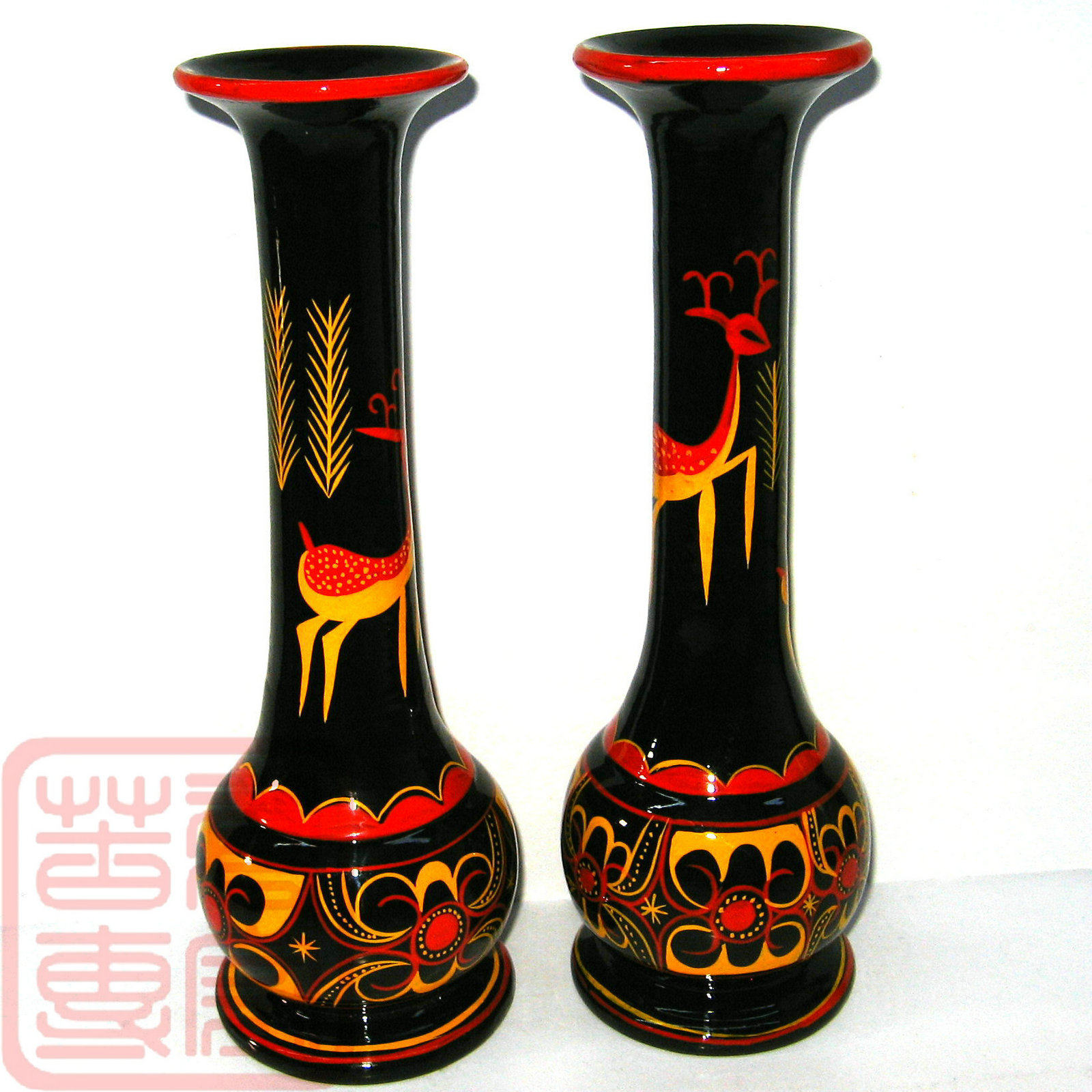 四川大凉山西昌特产彝族民间漆器彩绘纯手工艺品特色长颈花瓶摆设