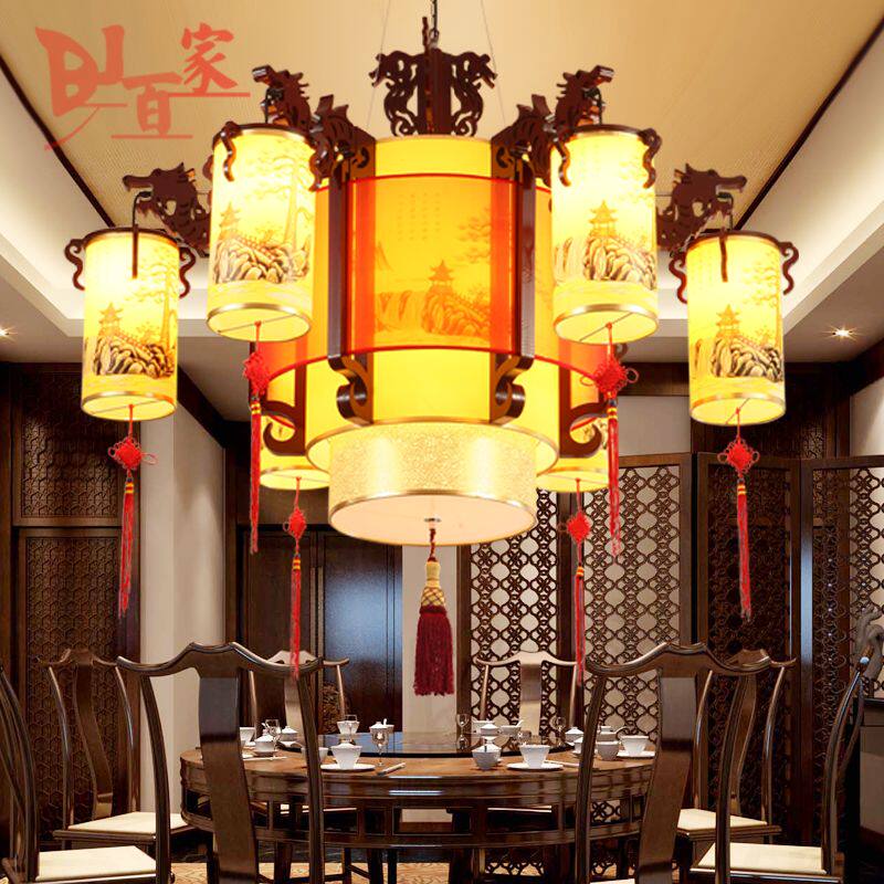 高档实木龙头仿羊皮中式灯仿古酒店大堂吊灯会所大厅餐厅吊灯灯具,家装灯饰光源,客厅吊灯,淘宝优惠券,粉丝福利购,淘宝优惠卷