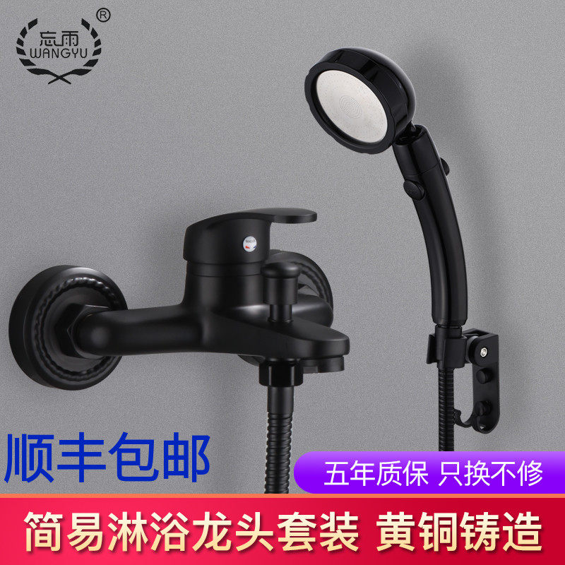 德国欧式黑色全铜家用简易暗装淋浴花洒套装洗澡淋浴喷头浴缸龙头