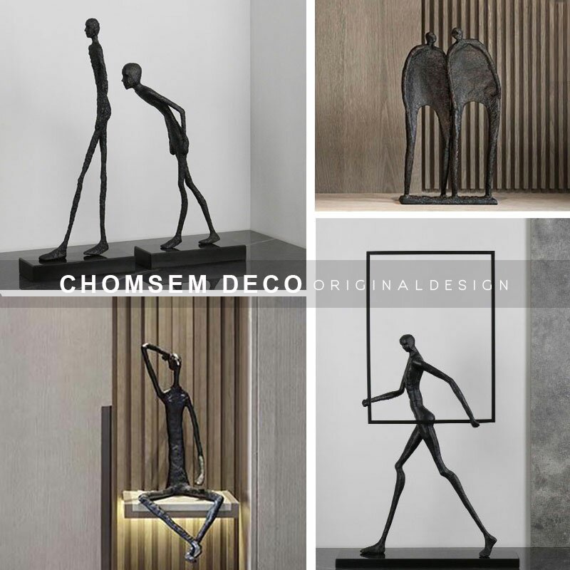 现代抽象黑色铁艺坐姿人物雕塑摆件样板房售楼处大厅软装饰品摆设