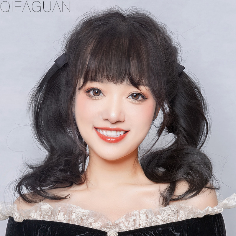 超轻jk双马尾假发女短卷发绑带式可爱萝莉lolita自然逼真中长卷发
