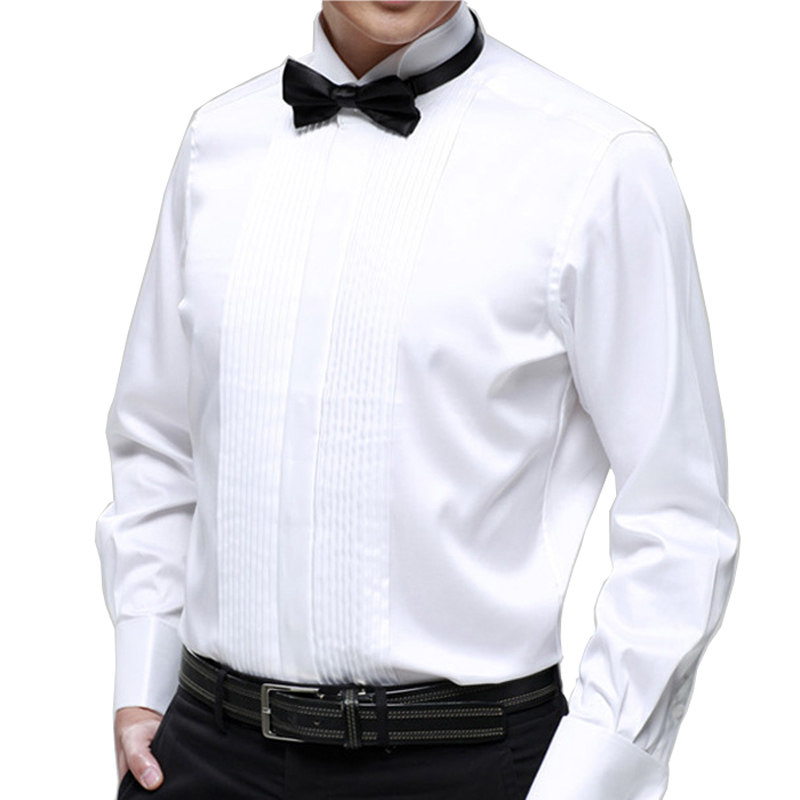 男士演出大合唱礼服衬衫男长袖白色修身衬衣新郎结婚燕子领套装男
