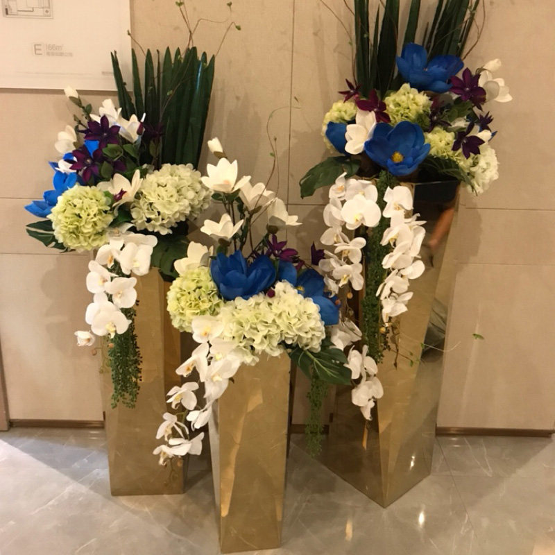不锈钢花瓶  金属八角花器 镜面花盆 电镀香槟金 写字楼 颜色可选