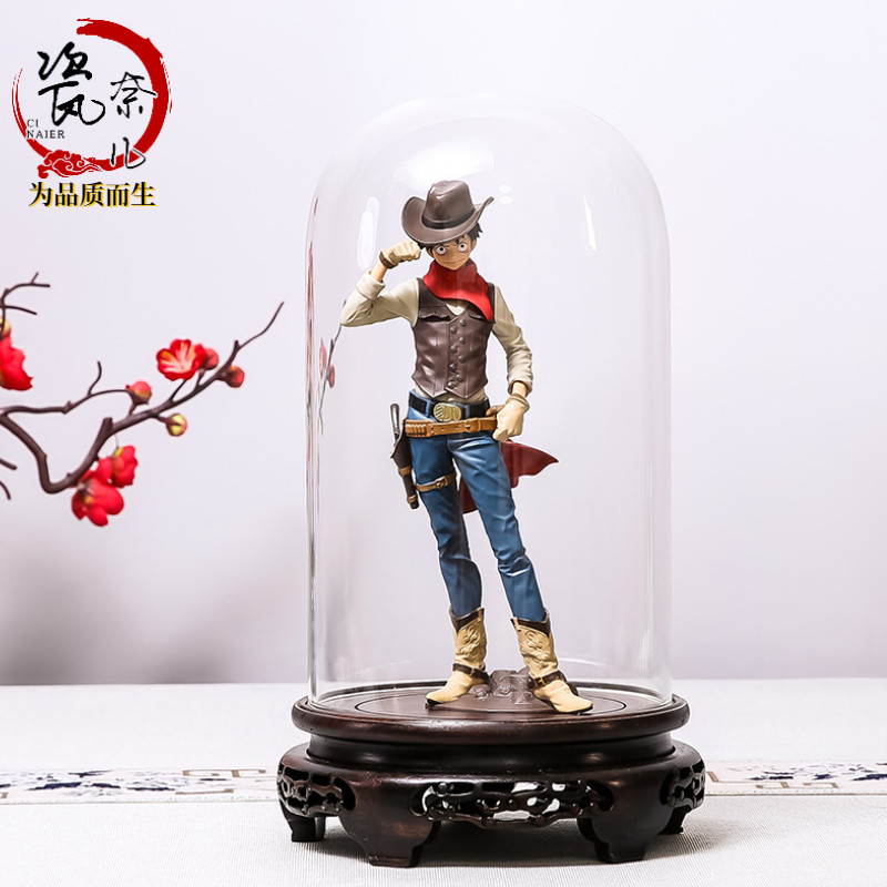 黑檀木圆形玻璃罩宝笼手办模型摆件工艺品玉石雕像佛像防尘展示盒