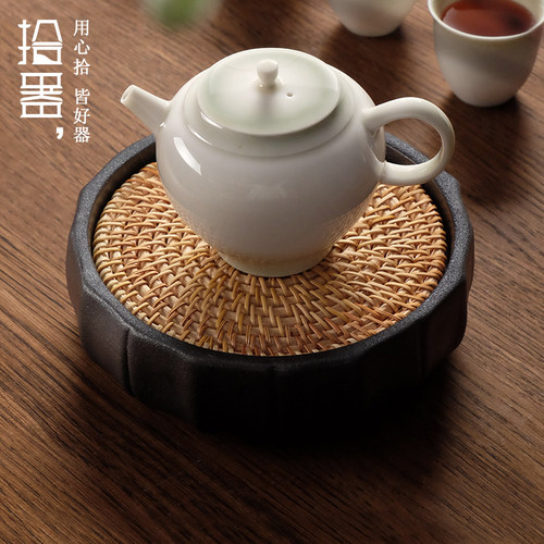 粗陶壶承越南藤编手工干泡台养壶垫功夫茶具茶盘紫砂壶底座托陶瓷