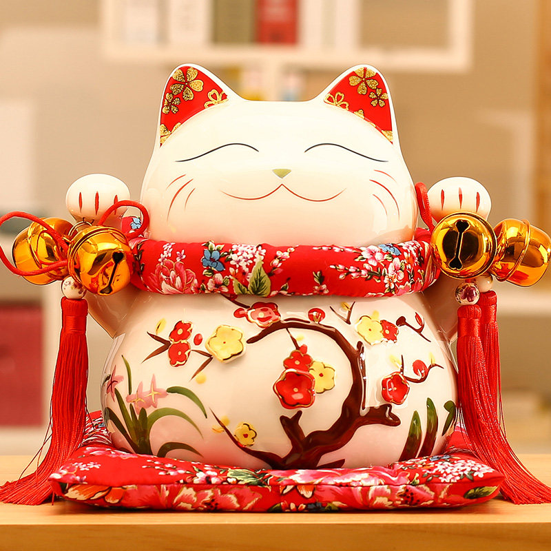 招财猫摆件大号 家居客厅创意陶瓷储蓄存钱罐 店铺开业收银台礼品