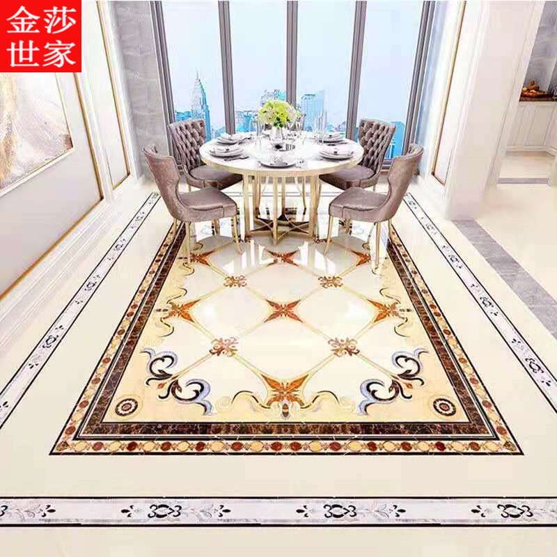 欧式客厅无限拼花瓷砖800x800地砖餐厅过道入户玄关镀金拼花图案