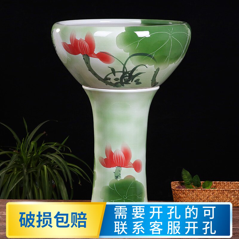 陶瓷立柱落地式花盆大口径碗莲睡莲盆家用水培荷花盆桌面绿萝摆件