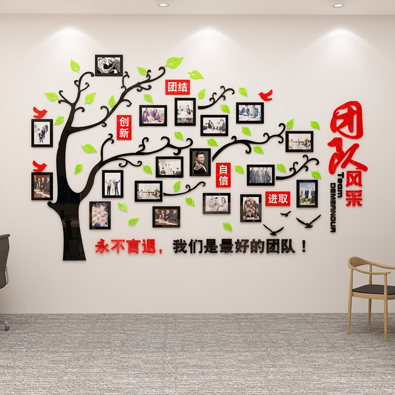 公司团队照片墙贴纸亚克力相框员工风采背景墙办公室装饰企业文化