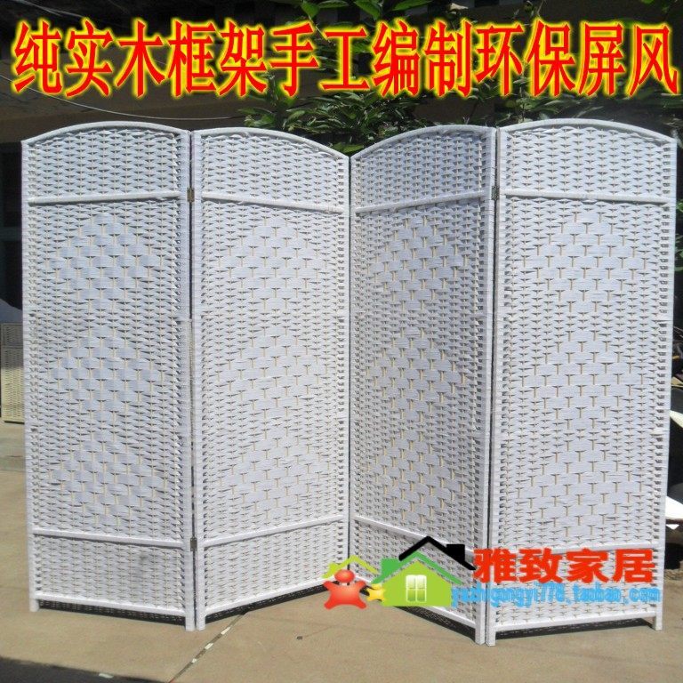特价草编屏风玄关隔断实木餐饮隔板办公换衣间服装试衣间屏风折屏