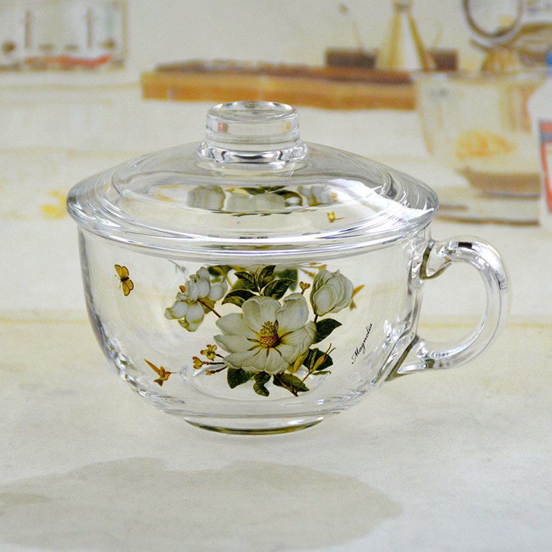 韩国韩式玻璃杯燕麦早餐杯家用带盖水杯加厚牛奶杯奶茶杯大容量