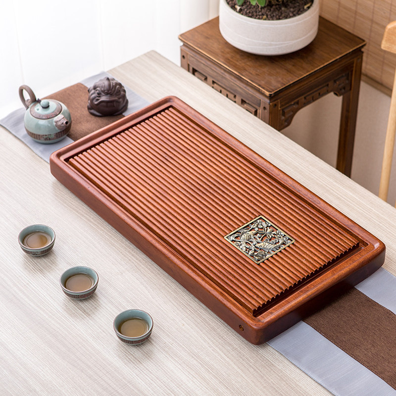 花梨实木茶盘家用整块大号茶台排水茶海简约长方形功夫茶具电木款