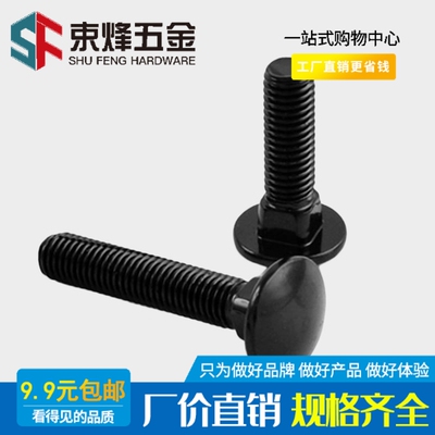 M5M6M8 黑色304不锈钢马车螺丝螺栓半圆头方颈黑锌扁头桥架螺丝