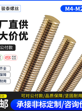 黄铜全螺纹牙条丝杆全牙螺杆通丝牙棒M4M5M6M8M10M12M14M16M18M20