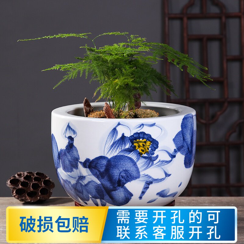 精品陶瓷花盆多肉植物中国风大盆景园艺盆栽青花加厚种吊兰绿萝盆