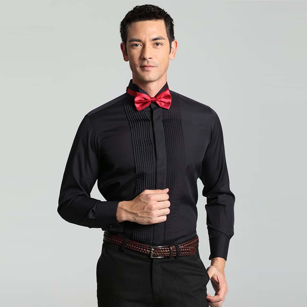 男士演出大合唱礼服衬衫男长袖白色修身衬衣新郎结婚燕子领套装男