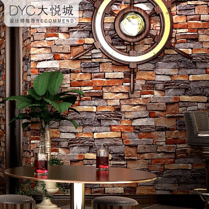 复古仿纹砖古砖头墙纸 3d立体砖块壁装店饭店发廊餐厅背景墙服纸