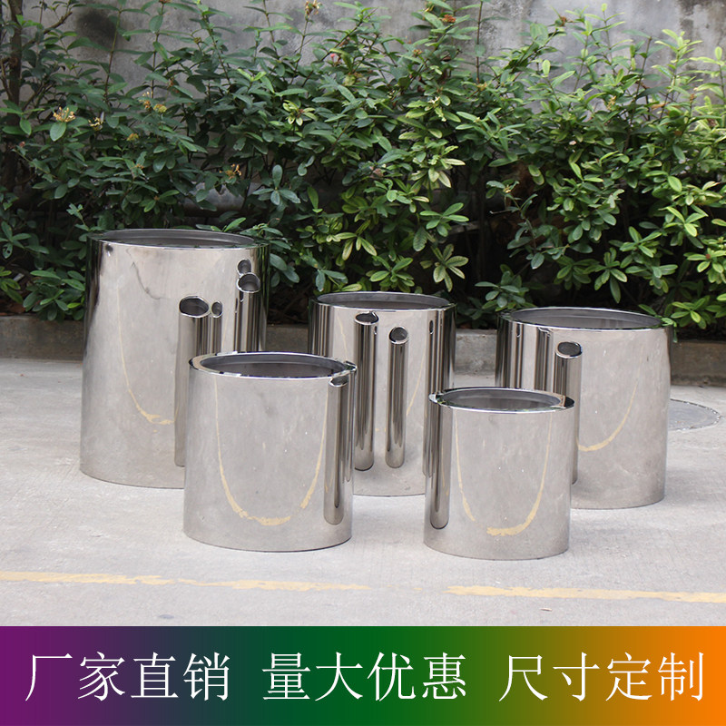 镜面桶 不锈钢花盆  筒 钵装店陈列 圆形花女 圆柱套盆圆商场装饰
