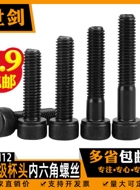 M8厘M10M12mm加长12.9级内六角螺栓杯头螺丝圆柱头螺钉发黑GB70.1