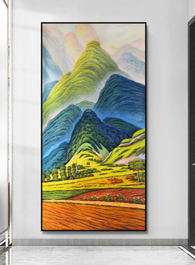 现代玄关装饰画客厅走廊过道美欧式壁画山水风景画竖版挂画巨人山