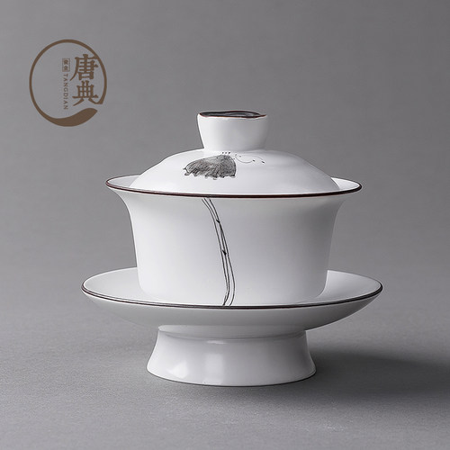 手工无光白瓷盖碗茶杯 茶碗三才碗 功夫茶具茶碗敬茶杯茶道泡茶器