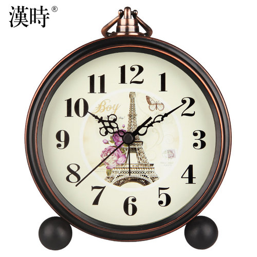 汉时欧式古典装饰闹钟卧室时尚静音金属座钟家用复古墙壁挂钟HA65